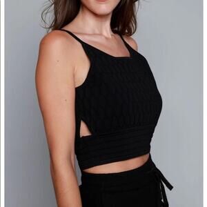 Jonathan Simkhai Quilted Jacquard Cropped Top | Black | SZ L‎
